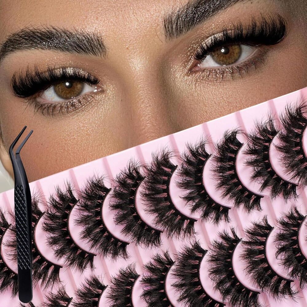 Dramatic Cat Eye Faux Mink Strip Lashes 10 Pairs w/ Tweezer